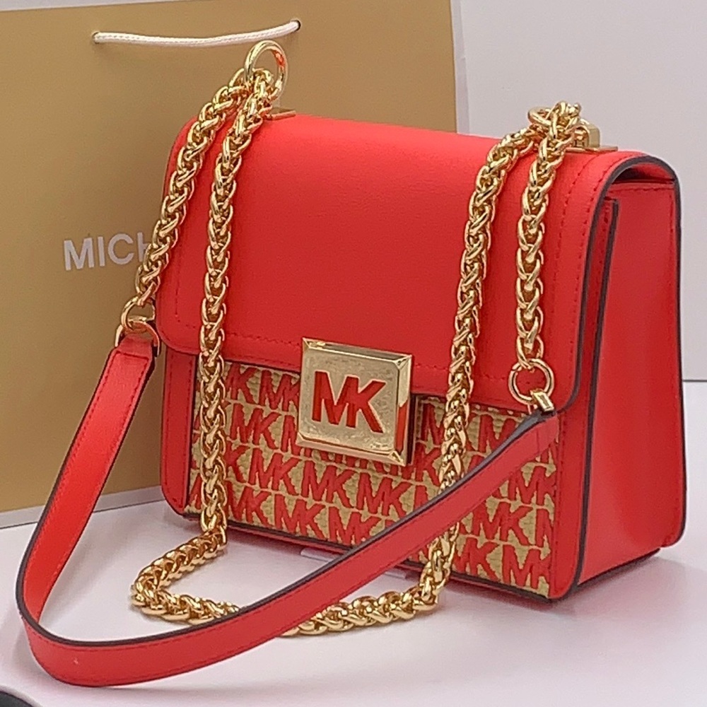MICHAEL KORS SONIA SMALL SQUARE SHOULDER XBODY CORAL REEF COLOR - Picture 5 of 16